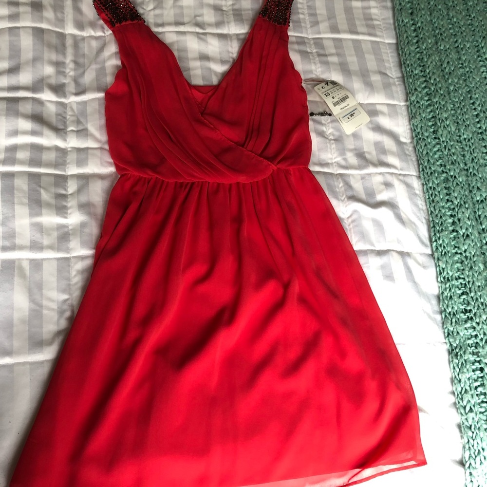 Fuchsia Zara summer dress bronze shoulder beading
